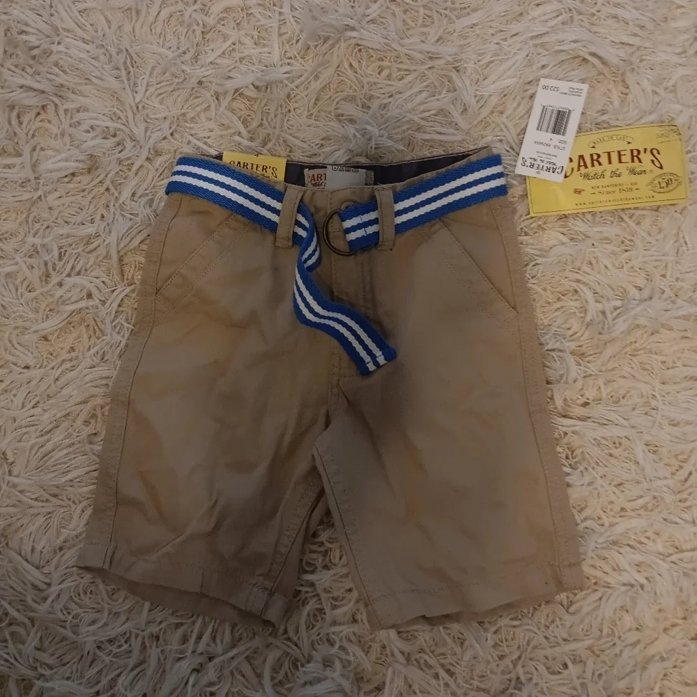CARTERS KHAKI BELTED WAIST SHORTS- BOYS SIZE 4 NWT